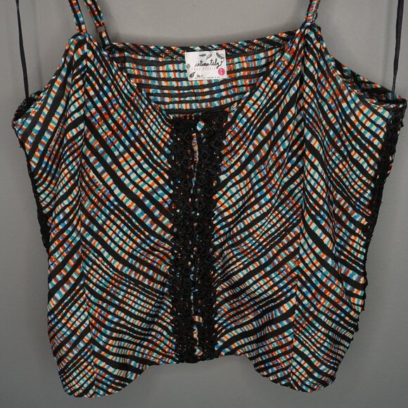 Free People Intimately Black Multi Color Plaid Crop Top Button Front Camisole M - Picture 3 of 15